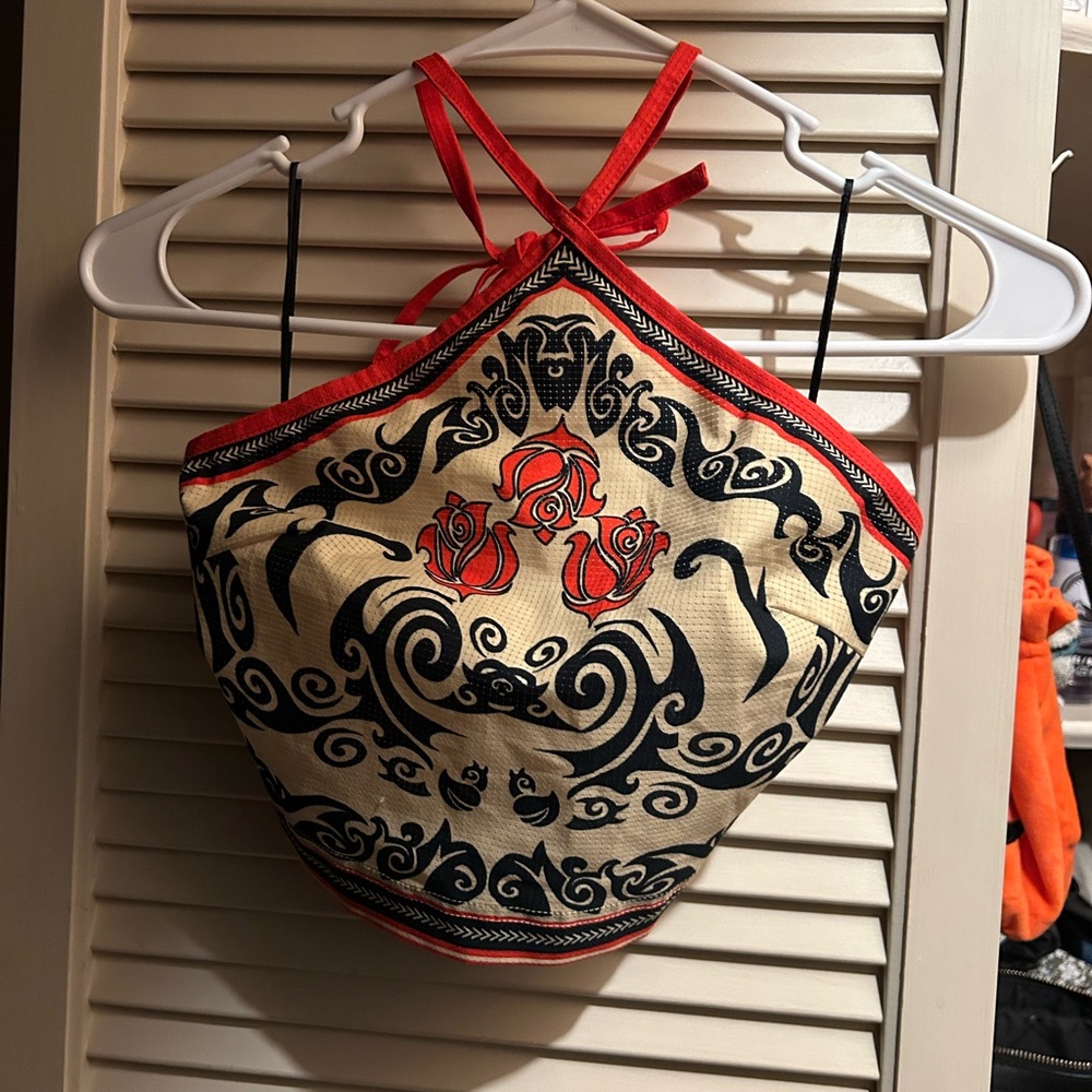 Urban Outfitters Red Black Cream Floral Halter Tank Top